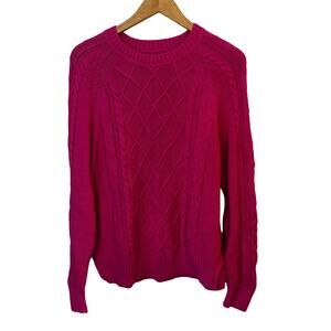 GAP Cable Knit Pullover Sweater 100%‎ Cotton Hot Pink Women's Medium Tall Crew